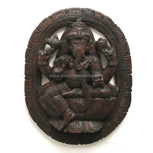Ganesha Wooden Carved Wall Panel (15 inch)