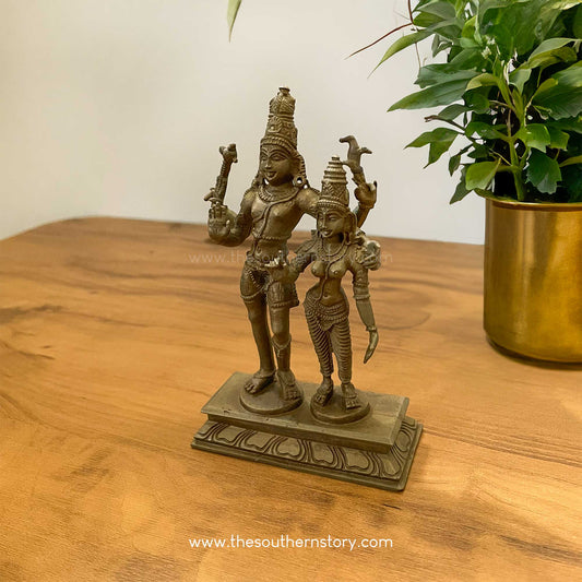 Shiva Parvathy Antique Bronze Idol (5 inch)