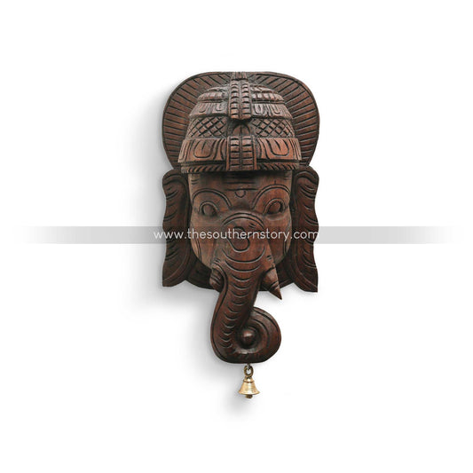 Ganesha Face Wooden Carved Wall Hanging (12 inch)