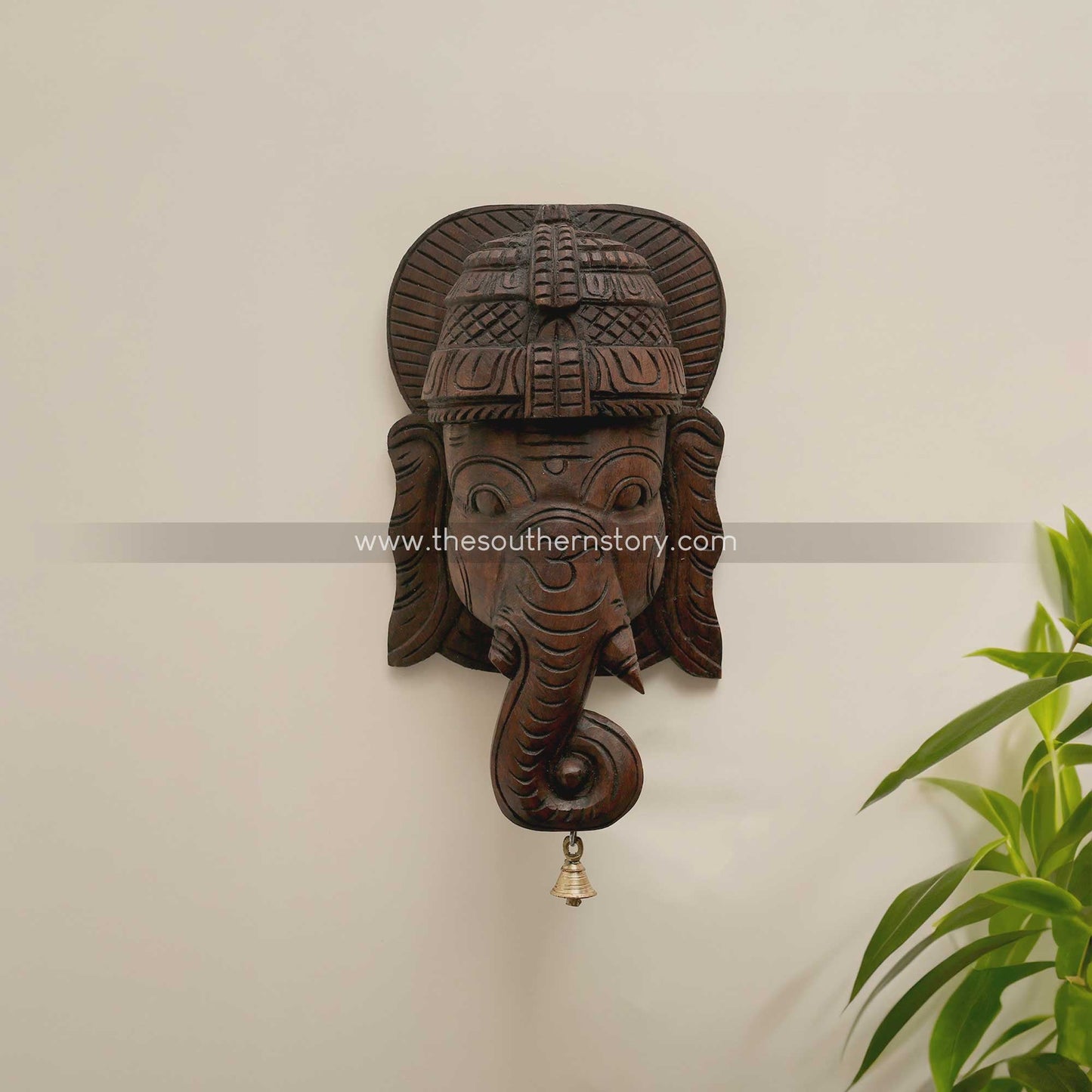 Ganesha Face Wooden Carved Wall Hanging (12 inch)