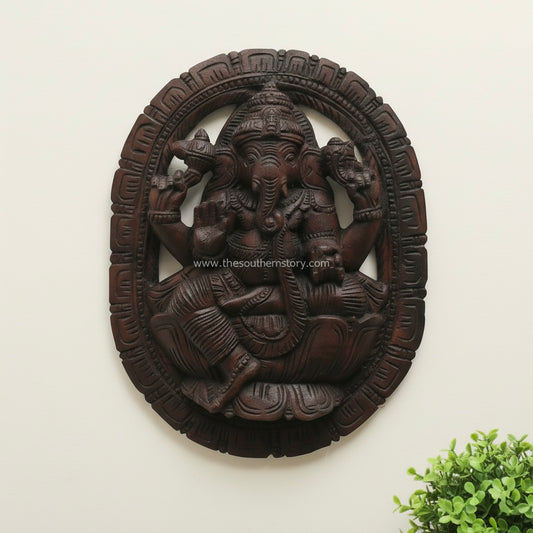 Ganesha Wooden Carved Wall Panel (15 inch)