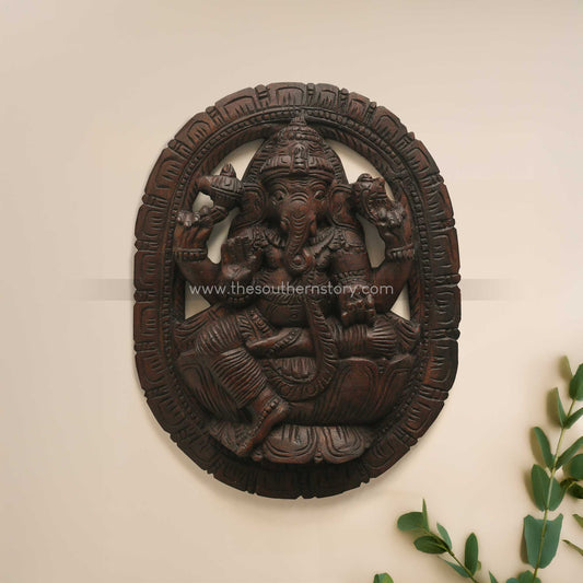 Ganesha Wooden Carved Wall Panel (15 inch)