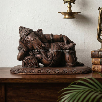 Ganesha Wooden Carved Sculpture (14 inch length)