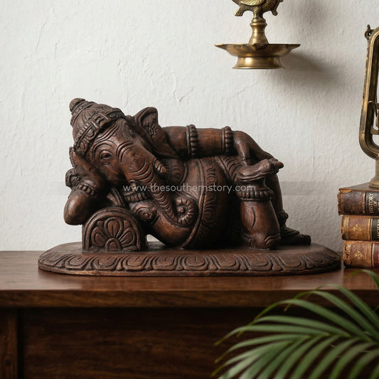 Ganesha Wooden Carved Sculpture (12 inch length)
