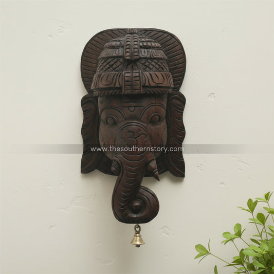 Ganesha Face Wooden Carved Wall Hanging (12 inch)