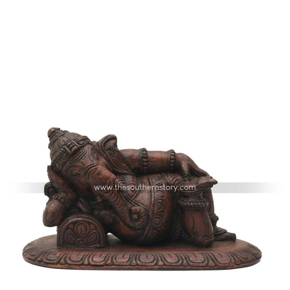 Ganesha Wooden Carved Sculpture (14 inch length)